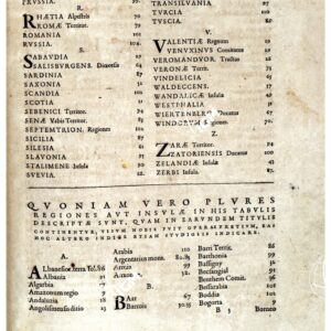 THEATRUM ORBIS TERRARUM (ATLANTE DELL' ORTELIO) A COLORI - INDEX TABULARUM P - Z, QUONIAM VERO PLURES A - B