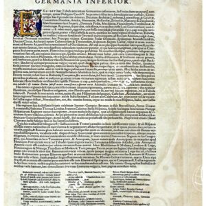 THEATRUM ORBIS TERRARUM (ATLANTE DELL' ORTELIO) A COLORI - GERMANIA CISRHENANA QUAE VULGO GERMANIA INFERIOR     TESTO