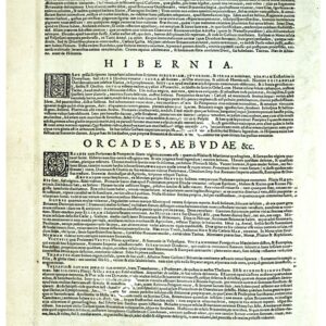 THEATRUM ORBIS TERRARUM (ATLANTE DELL' ORTELIO) A COLORI - HIBERNIA, ORCADES Æ BUDÆ & C.  TESTO