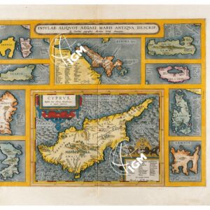 THEATRUM ORBIS TERRARUM (ATLANTE DELL' ORTELIO) A COLORI - CYPRUS, EUBOEA, RHODUS, LESBOS, CHIOS, LEMNOS, SAMUS, DELUS & RHENIA, ICARIA, CIA TAVOLA - X