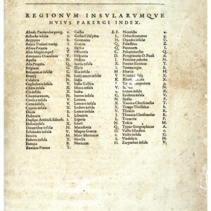 THEATRUM ORBIS TERRARUM (ATLANTE DELL' ORTELIO) A COLORI - REGIONUM INSULARUMQUE HUIUS PARENGI INDEX  TESTO