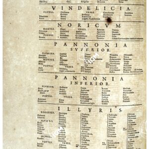 THEATRUM ORBIS TERRARUM (ATLANTE DELL' ORTELIO) A COLORI - GERMANIA, PANNONIA INFERIOR, PANNONIA SUPERIOR, RHAETIA, VINDELICIA, NORICUM, ILLYRIS INDICE