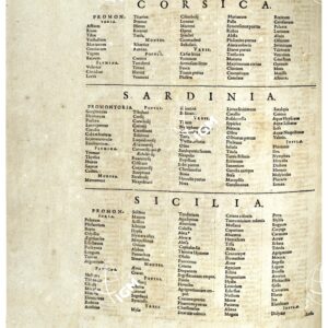 THEATRUM ORBIS TERRARUM (ATLANTE DELL' ORTELIO) A COLORI - ITALIA, CORSICA, SARDINIA, SICILIA INDICE