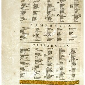 THEATRUM ORBIS TERRARUM (ATLANTE DELL' ORTELIO) A COLORI - LYCIA, GALATIA, PAMPHILYA, CAPPADOCIA INDICE
