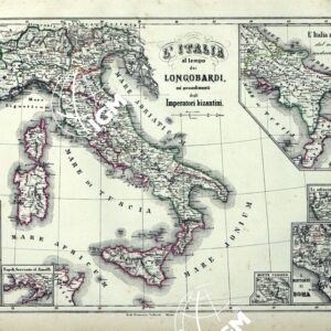 ATLANTE ORO-IDROGRAFICO COROGRAFICO E STORICO DELL' ITALIA ANNI dal 1138 a dopo il 1870 - L' ITALIA AL TEMPO DEI LONGOBARDI COI POSSEDIMENTI DEGLI IMPERATORI BIZANTINI TAVOLA III