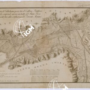 PIANTA DELLA PIANURA DI VALDICHIANA POSTA TRA IL CALLONE PONTIFICIO ED IL LAGO DI CHIUSI, CHE COMPRENDE ANCORA UN TRATTO DEL FIUME TRESA COLLA CAMPAGNA ADIACENTE FINO ALLA CONFLUENZA DEL TORRENTE MOJANO - Val di Chiana - Tavola 1