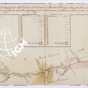 PIANTA DIMOSTRATIVA DELL'ANDAMENTO DELLA STRADA LAURENTANA DA RIGAIOLO FINO ALLA VIA REGIA CHE DA CORTONA VA ALLA VOLTA DI PERUGIA