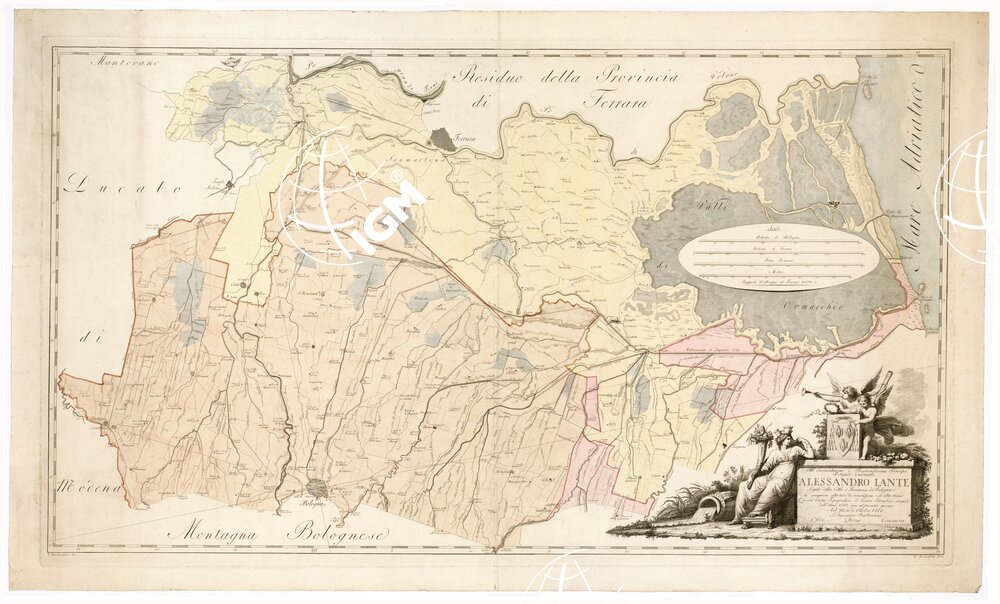 CARTA TOPOGRAFICA DEI LAVORI IDRAULICI ESEGUITI DALL'ANNO 1767 SINO - AL 1816 NELLE PROVINCIE DI BOLOGNA E DI FERRARA.