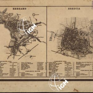 CARTA COROGRAFICA ITINERARIA E STATISTICA DEL REGNO LOMBARDO-VENETO... - B 7 Bergamo-Brescia