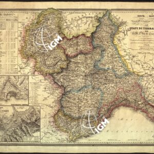 NUOVA CARTA GEOGRAFICA, STATISTICA E STRADALE DEGLI STATI DI TERRAFERMA DI S. M. IL RE DI SARDEGNA. DISEGNATA E INCISA DIETRO LE MIGLIORI E PIU' RECENTI CARTE E GIUSTA LA NUOVA DIVISIONE PORTATA DAL R. EDITO 10'11/1818. A. STUCCHI, CORRETTA E AUMENTATA.