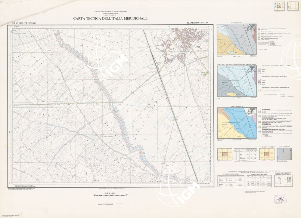 CARTA TECNICA DELL'ITALIA MERIDIONALE - INIZIO DEI RILIEVI SARDEGNA PER CONTO DELLA CASSA PER IL MEZZOGIORNO - Elemento 539-C1-IV - Uras Sud (Oristano)