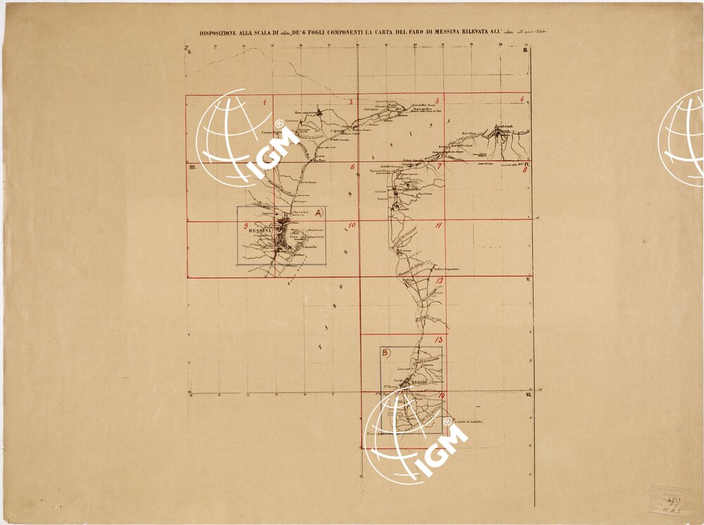 CARTA TOPOGRAFICA DEL FARO DI MESSINA ESEGUITA NEL 1844 - Quadro d'unione