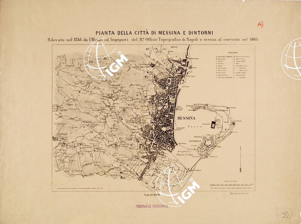 CARTA TOPOGRAFICA DEL FARO DI MESSINA ESEGUITA NEL 1844 - Foglio A