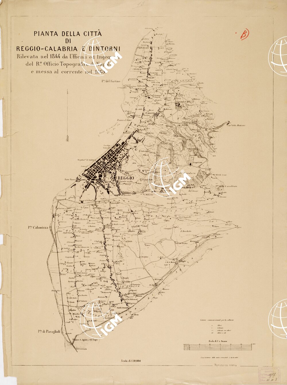 CARTA TOPOGRAFICA DEL FARO DI MESSINA ESEGUITA NEL 1844 - Foglio B