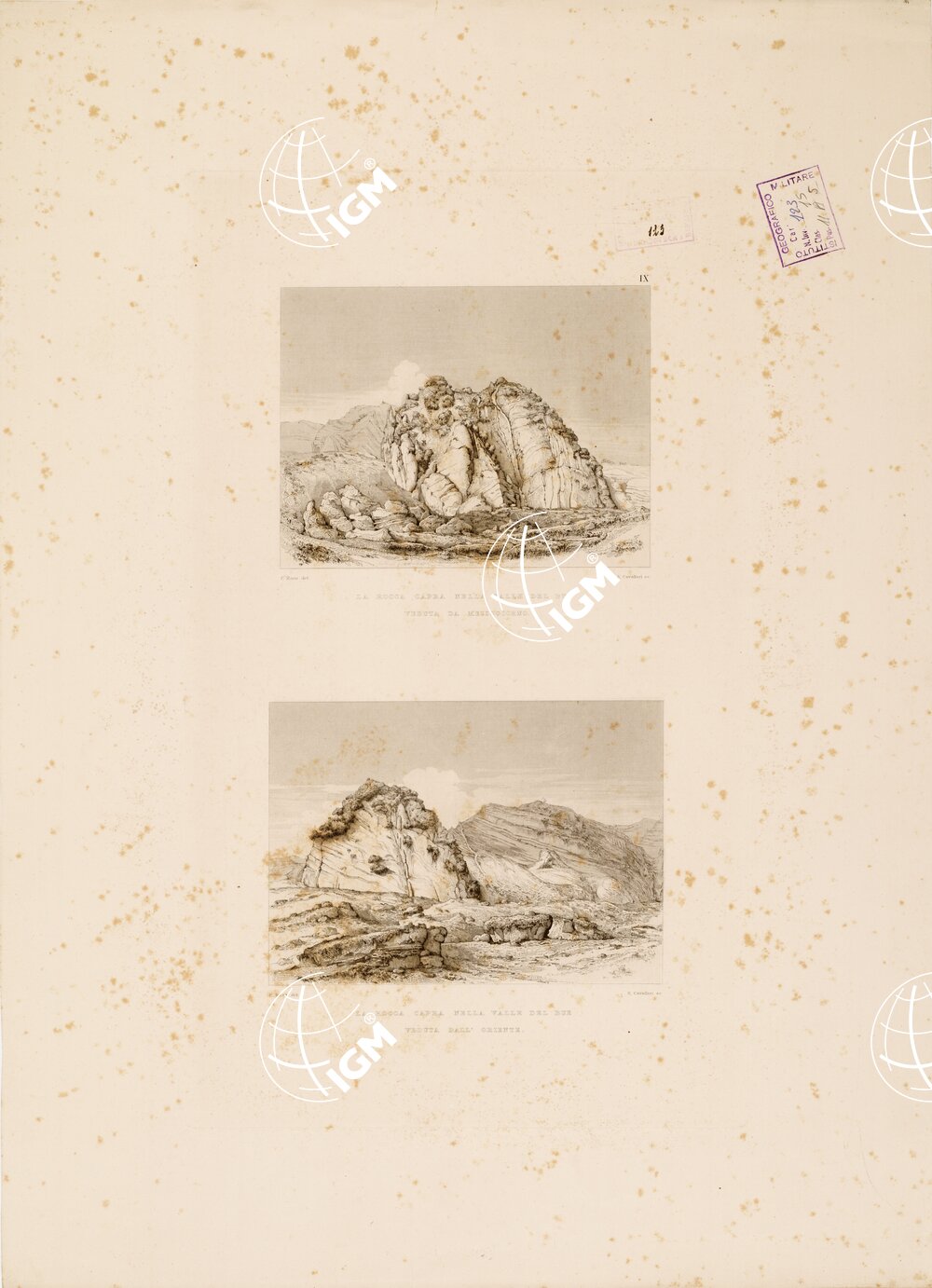 I. CARTA TOPOGRAFICA DELL'ETNA... - II. CARTA GEOLOGICA DELL'ETNA... - Veduta IX - La Rocca Capra nella Valle del Bue veduta da mezzogiorno e veduta dall'Oriente