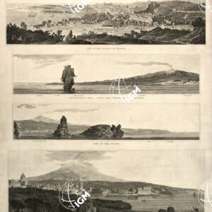 VIEW OF: THE HARBOUR OF MESSINA; MOUNT AETNA, SCHISO POINT BEARING S. S. W. SEVEN MILES; THE CYCLOPS; THE PORT OF CATANIA