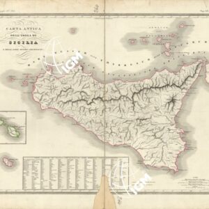 CARTA ANTICA DELL'ISOLA DI SICILIA E DELLE ISOLE MINORI CIRCONVICINE - ATLANTE GEOGRAFICO DELL'ITALIA REGNO DELLE DUE SICILIE
