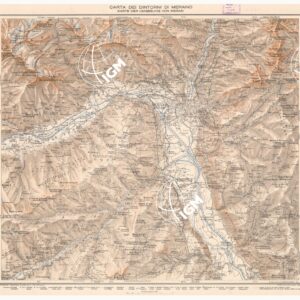 CARTA DEI DINTORNI DI MERANO KARTE DER UMGEBUNG VON MERAN S. POTZELBERGER. MERANO ED. DA TRASPORTO LITOGR. DI G. FREYTAG & BERNDT. WIEN. IST. D'ARTI GRAFICHE. BERGAMO