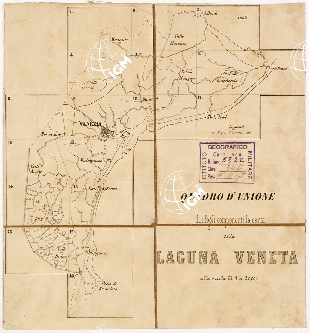 CARTA TOPOGRAFICA DELLA LAGUNA VENETA - QUADRO D'UNIONE