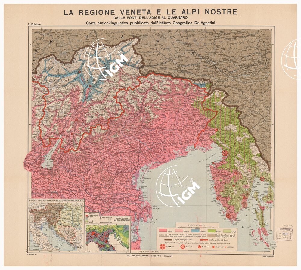 LA REGIONE VENETA E LE ALPI NOSTRE - DALL'ADIGE AL QUARNARO - CARTA ETNICO LINGUISTICA - 2a edizione