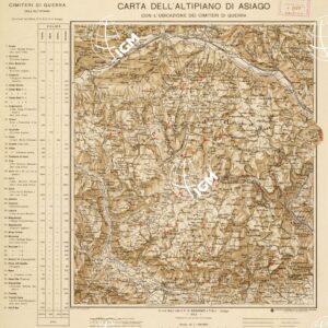 CARTA DELL'ALTIPIANO DI ASIAGO - CON L'UBICAZIONE DEI CIMITERI DI GUERRA