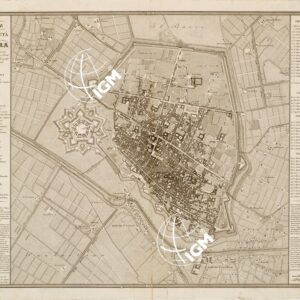 PIANTA DELLA CITTA' DI FERRARA CON I SUOI STABILIMENTI RELIG.SI, POLITICI, MILITARI E CIVILI, ESEGUITA E DIS.TA DALL'ING.RE GEOGRAFO FRANCESCO PAMPANI PUBBLICATA L'ANNO 1836