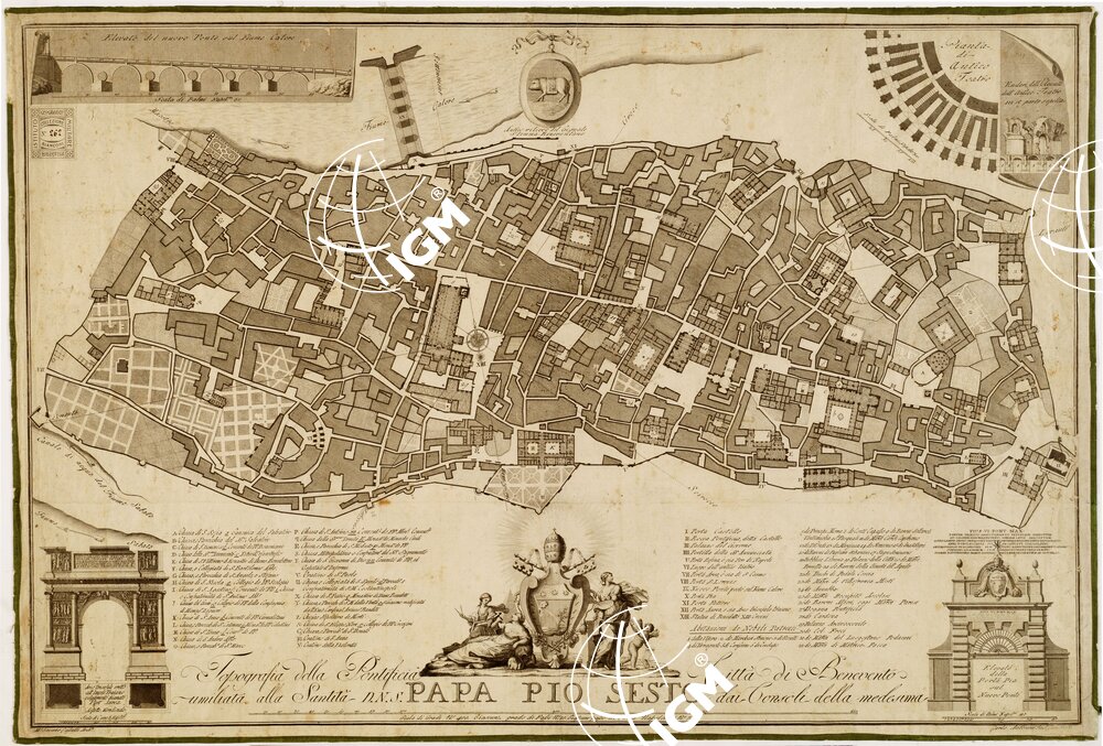 TOPOGRAFIA DELLA PONTIFICIA CITTA' DI BENEVENTO UMILIATA ALLA SANTITA' D. N. S. PAPA PIO SESTO DAI CONSOLI DELLA MEDESIMA (s. d.).