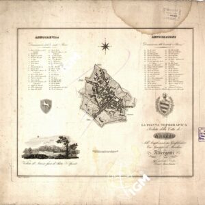 LA PIANTA TOPOGRAFICA E VEDUTA DELLA CITTA' DI AREZZO ALL' AMPLISSIMO SUO GONFALONIERE CAV. GIUSEPPE DE MARCHESI ALBERGOTTI OFFRE UMILMENTE E DEDICA DANIELE MANZINI GEOMETRA