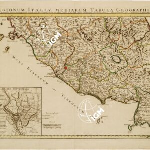 REGIONUM ITALIAE MEDIARUM TABULA GEOGRAPHICA PERNOSCENDIS HISTORIAE ROMANAE PRIMORDIIS PRAESERTIM UTILIS SED ET CUI MULTA SEQUIORIS AEVI ADDITA.