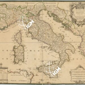 L'ITALIE DIVISEE EN SES ESTATS DRESSEE ET DEDIEE A MONSEIGNEUR LE DAUPHIN PAR SON TRES HUMBLE, ECC. DE FER ET RENOUVELLE PAR LE S.R G. DANET SON GENDRE.