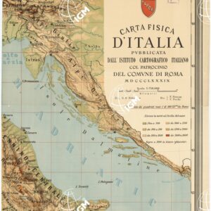 CARTA FISICA D'ITALIA PUBBLICATA DALL'ISTITUTO CARTOGRAFICO ITALIANO COL PATROCINIO DEL COMUNE DI ROMA MDCCCLXXXIX.  - Foglio 2