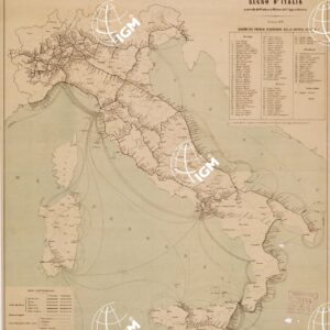 CARTA DELLE FERROVIE E DELLE LINEE DI NAVIGAZIONE DEL REGNO D'ITALIA...