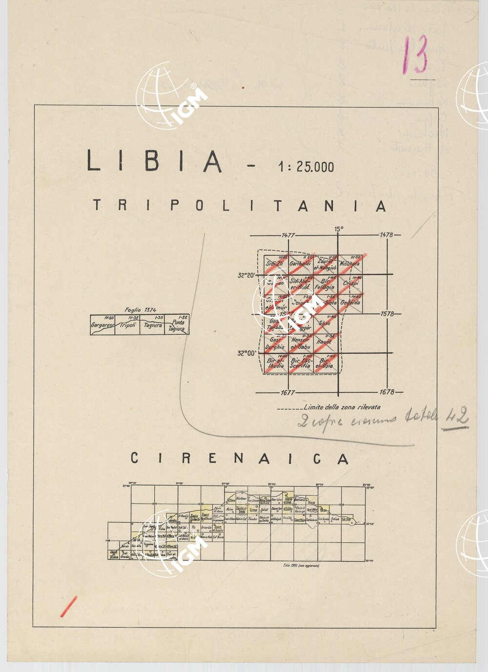 CARTA TOPOGRAFICA DELLA CIRENAICA AL 25.000 - Quadro d'unione