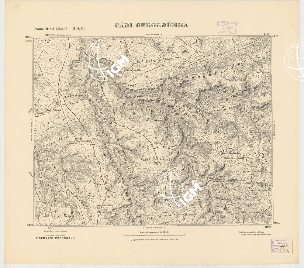 CARTA TOPOGRAFICA DELLA CIRENAICA AL 25.000 - ZAUIA MIRAD MASAUD II S. E. - Uadi Gergerumma