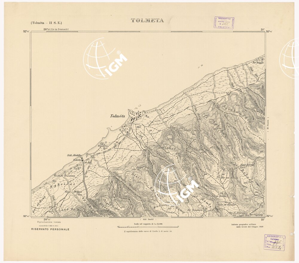 CARTA TOPOGRAFICA DELLA CIRENAICA AL 25.000 - TOLMETA II S. E. - Tolmeta