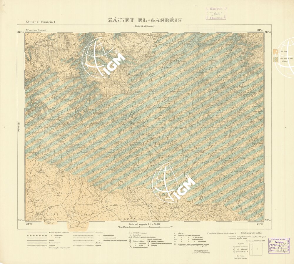 CARTA TOPOGRAFICA DELLA CIRENAICA ALLA SCALA DI 1:50.000 - ZAUIET EL-GASREIN I - Zauiet El-Gasrein