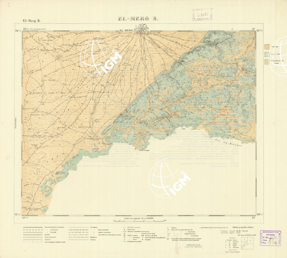 CARTA TOPOGRAFICA DELLA CIRENAICA ALLA SCALA DI 1:50.000 - EL-MERG II - El-Merg S.