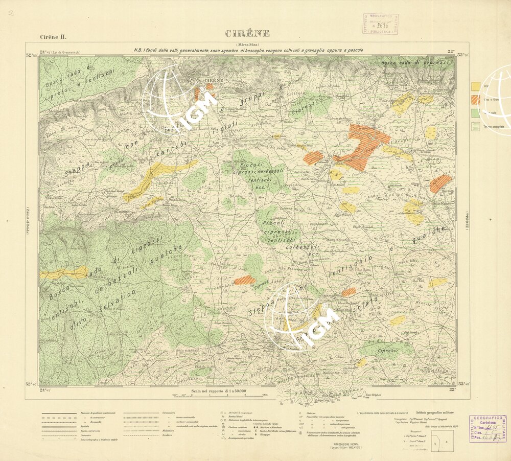 CARTA TOPOGRAFICA DELLA CIRENAICA ALLA SCALA DI 1:50.000 - CIRENE II - Cirene