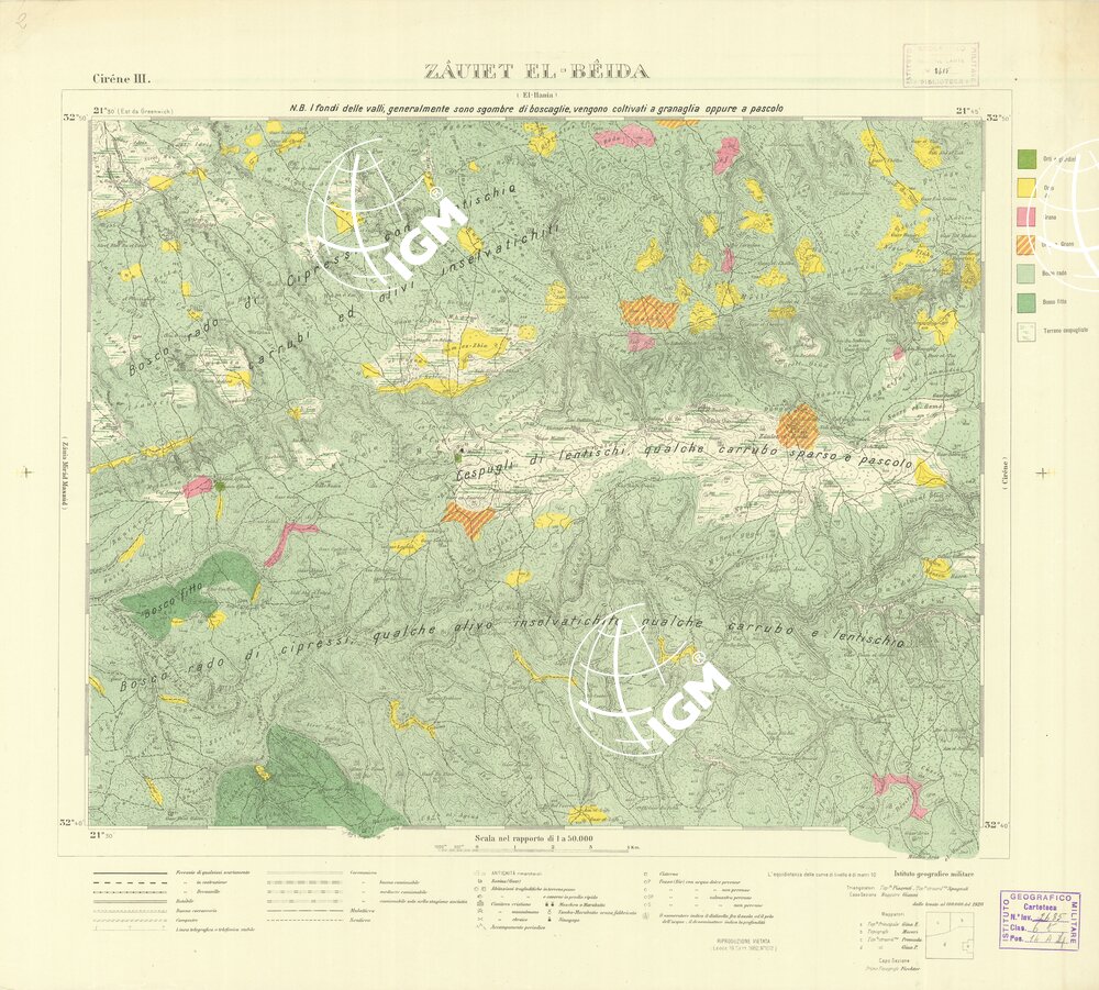 CARTA TOPOGRAFICA DELLA CIRENAICA ALLA SCALA DI 1:50.000 - CIRENE III - Zauiet El-Beida