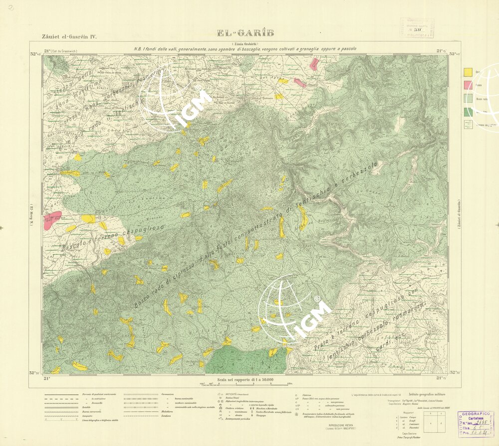 CARTA TOPOGRAFICA DELLA CIRENAICA ALLA SCALA DI 1:50.000 - ZAUIET EL-GASREIN IV - El-Garib