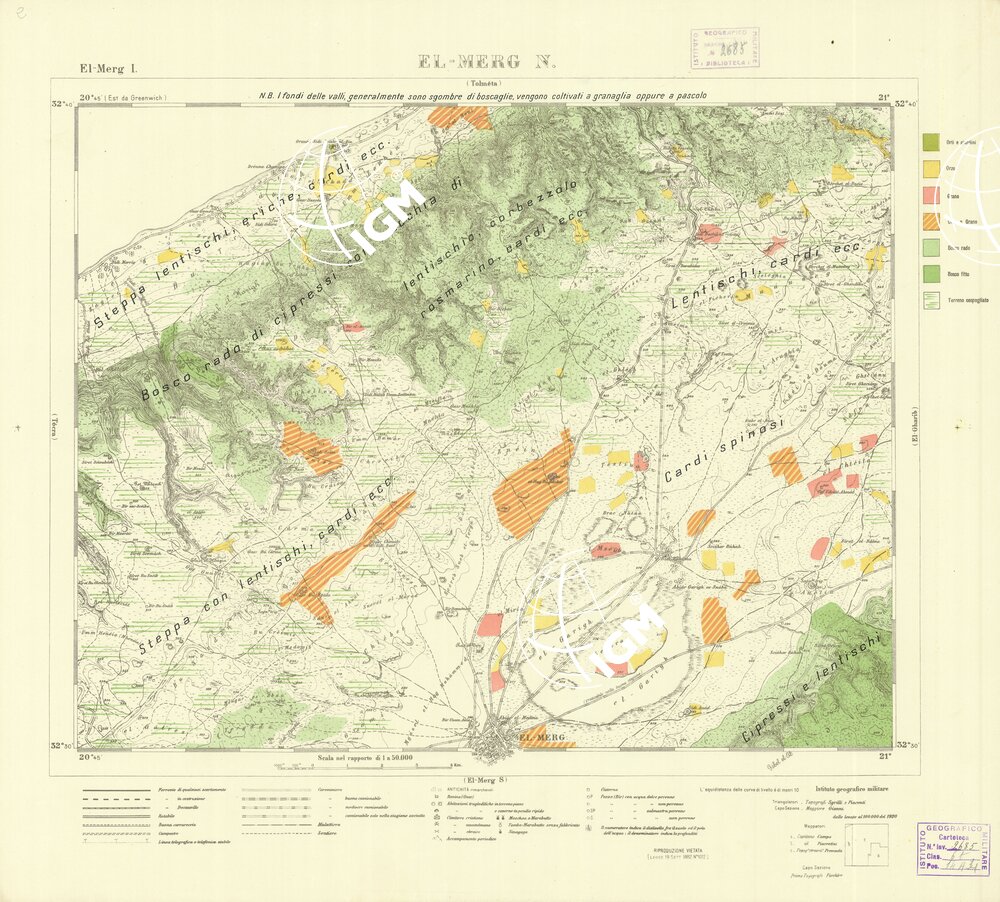 CARTA TOPOGRAFICA DELLA CIRENAICA ALLA SCALA DI 1:50.000 - EL-MERG I - El-Merg N.