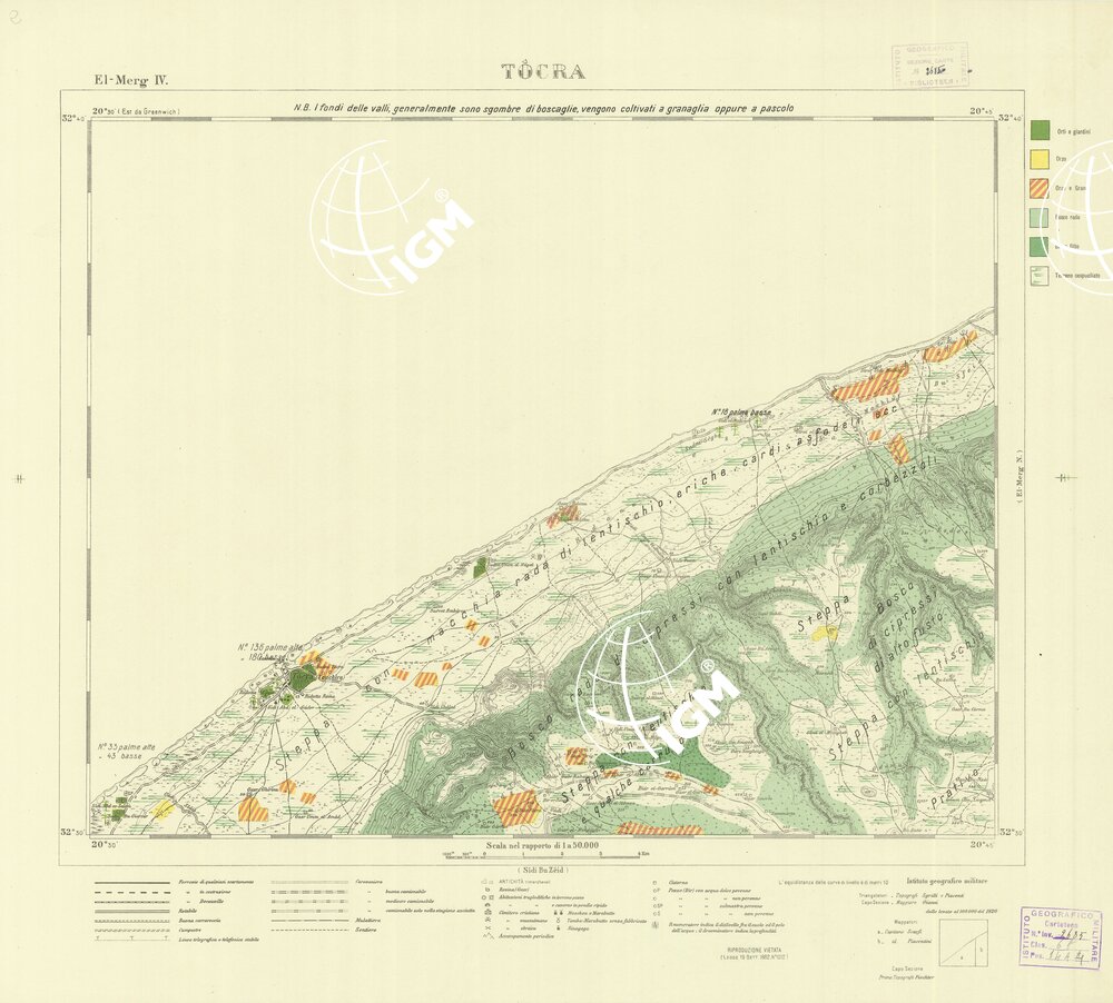 CARTA TOPOGRAFICA DELLA CIRENAICA ALLA SCALA DI 1:50.000 - EL-MERG IV - Tocra