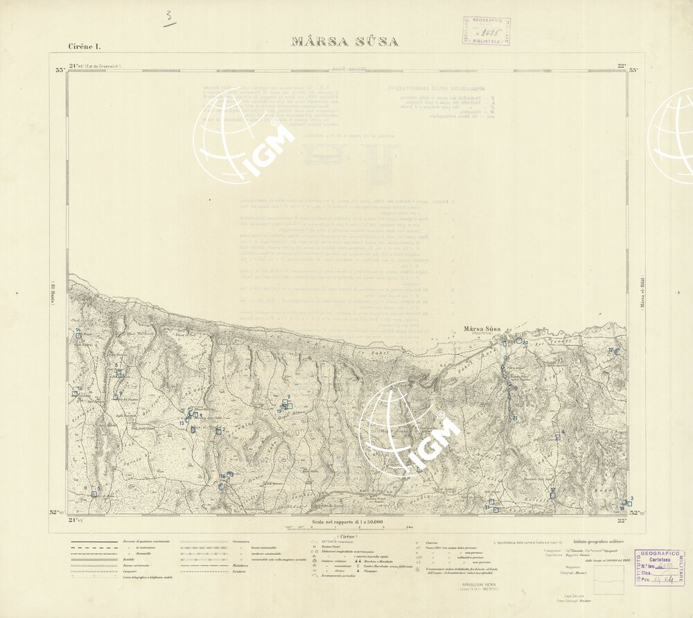 CARTA TOPOGRAFICA DELLA CIRENAICA ALLA SCALA DI 1:50.000 - CIRENE I - Marsa Susa