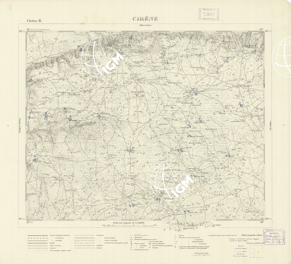 CARTA TOPOGRAFICA DELLA CIRENAICA ALLA SCALA DI 1:50.000 - CIRENE II - Cirene