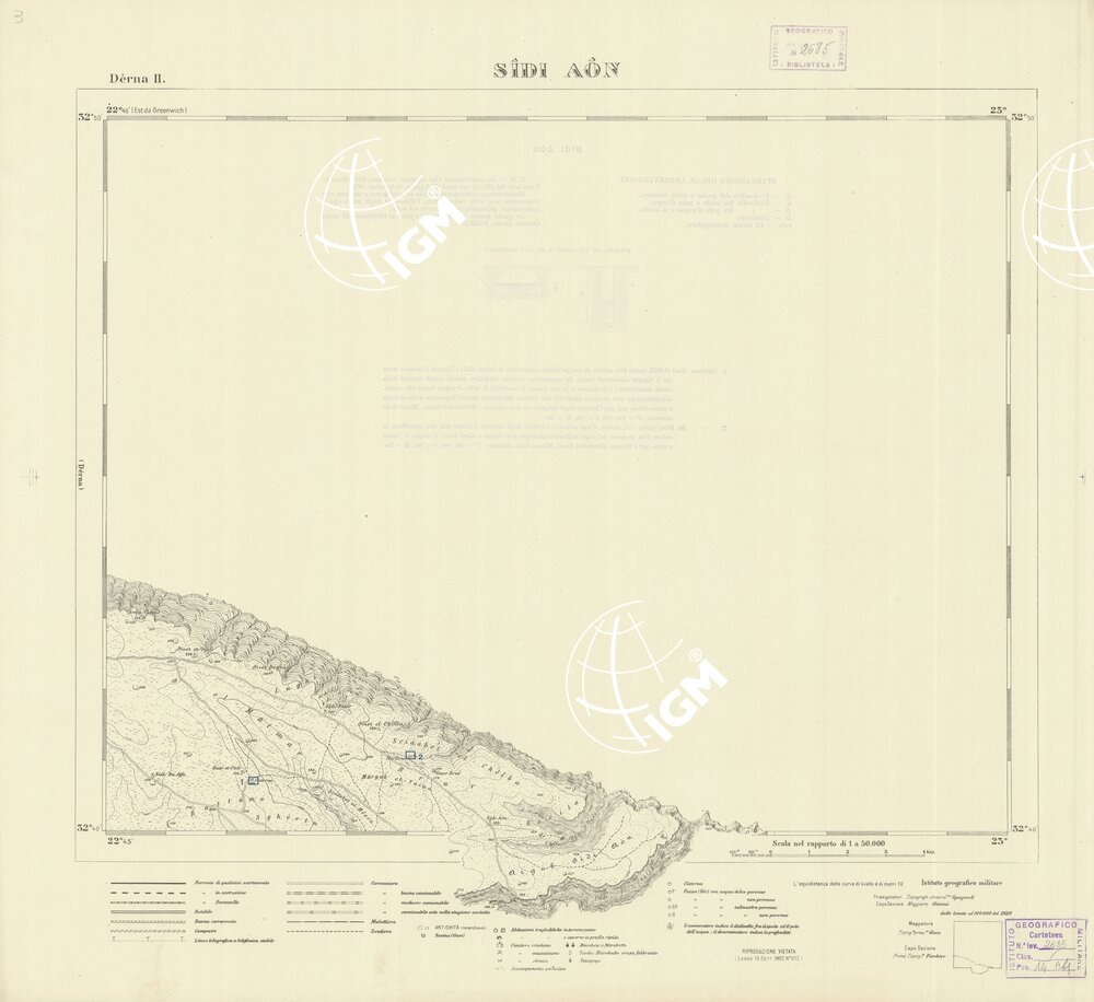 CARTA TOPOGRAFICA DELLA CIRENAICA ALLA SCALA DI 1:50.000 - DERNA II - Sidi Aon