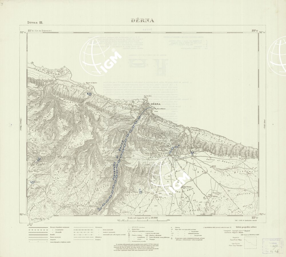 CARTA TOPOGRAFICA DELLA CIRENAICA ALLA SCALA DI 1:50.000 - DERNA III - Derna