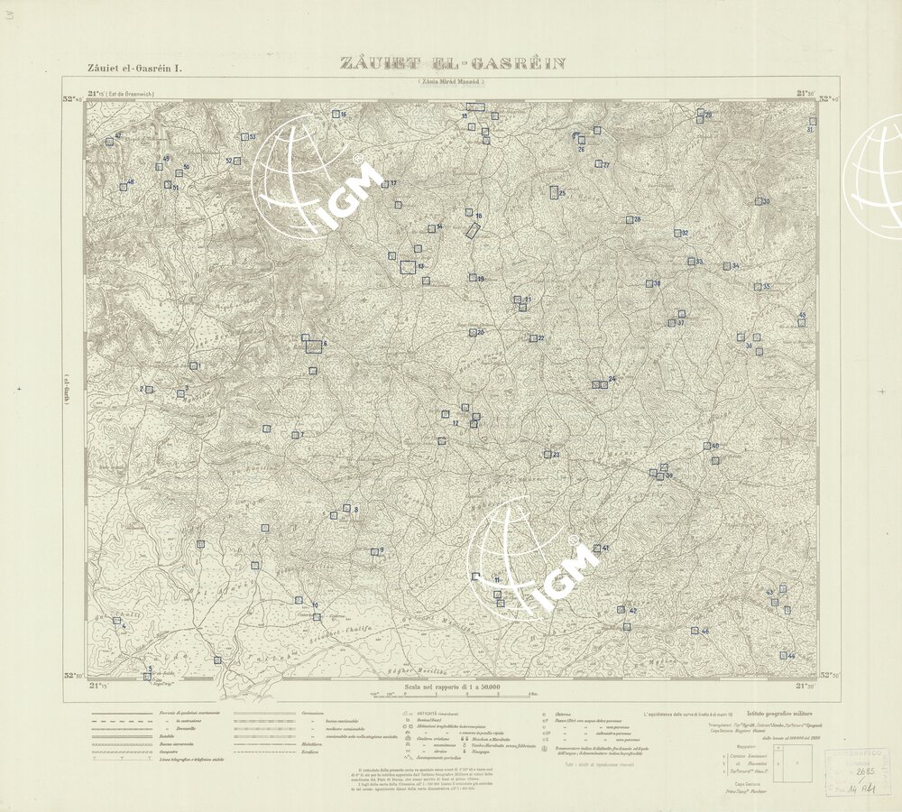 CARTA TOPOGRAFICA DELLA CIRENAICA ALLA SCALA DI 1:50.000 - ZAUIET EL-GASREIN I - Zauiet El-Gasrein