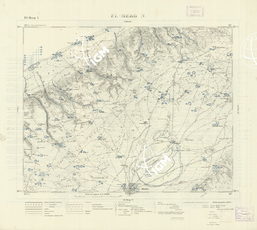 CARTA TOPOGRAFICA DELLA CIRENAICA ALLA SCALA DI 1:50.000 - EL-MERG I - El-Merg N.