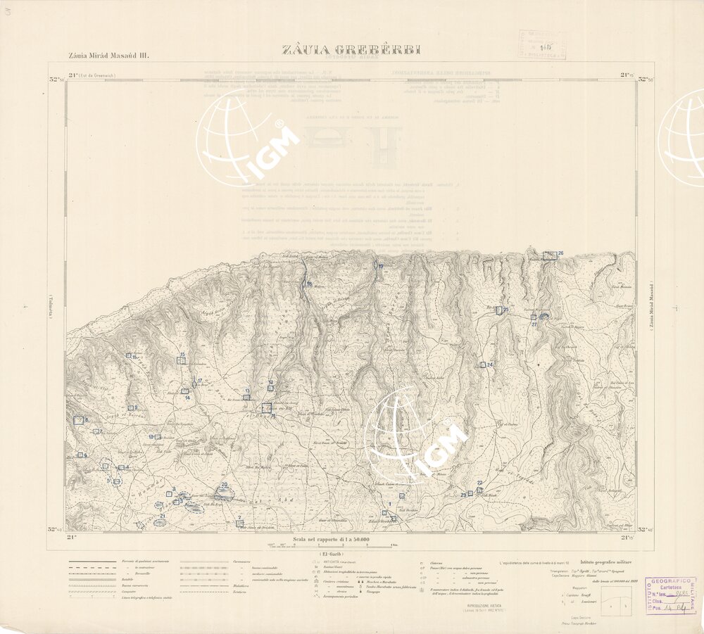 CARTA TOPOGRAFICA DELLA CIRENAICA ALLA SCALA DI 1:50.000 - ZAUIA MIRAD MASAUD III - Zauia Greberbi