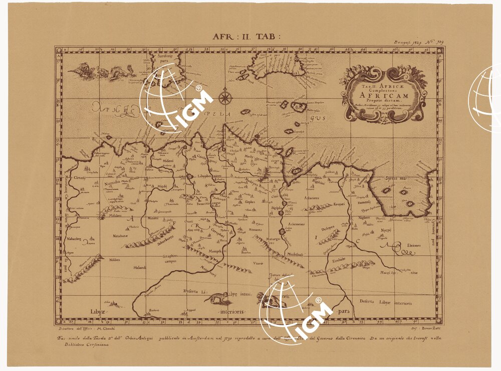 TRIPOLITANIA CIRENAICA ED EGITTO RIPRODUZIONE DELLE TAVOLE II, III E IIII DELL'ORBIS ANTIQUI DALL'ORIGINALE ESISTENTE NELLA BIBLIOTECA CORFINIANA -Tavola 2
